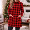 Women's Flannel Plaid Print Pullover Top with Pocket, Long Sleeve Neck