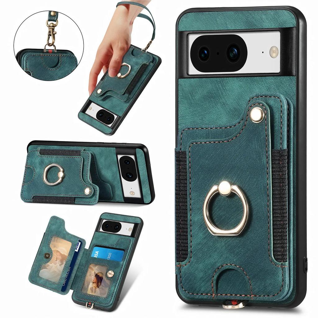 Ring Holder Cards Solt Leather Wallet Case for Google Pixel 8 Pro 7 7A 6 6A Magnetic Kickstand RFID Pouch Pocket Bag Strap Cover