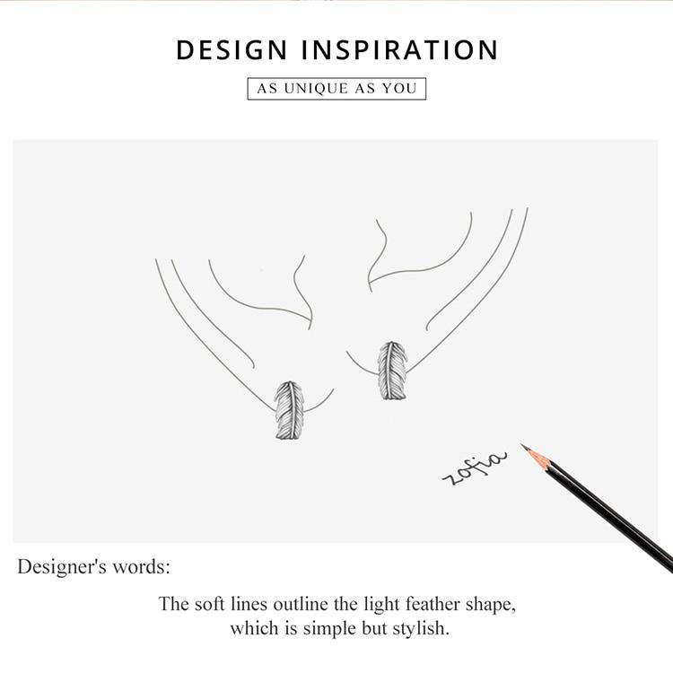 Bamoer 925 Sterling Silver Jewelry Dazzling Oxidized Light Feather Stud Earrings for Women Girls Gift Statement Jewelry