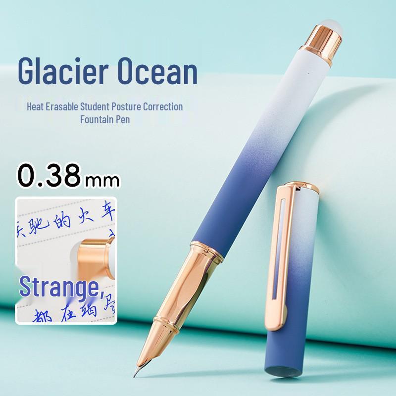 Refillable Ergonomic Fountain Pen for Students - Transparent Colored Plastic Design