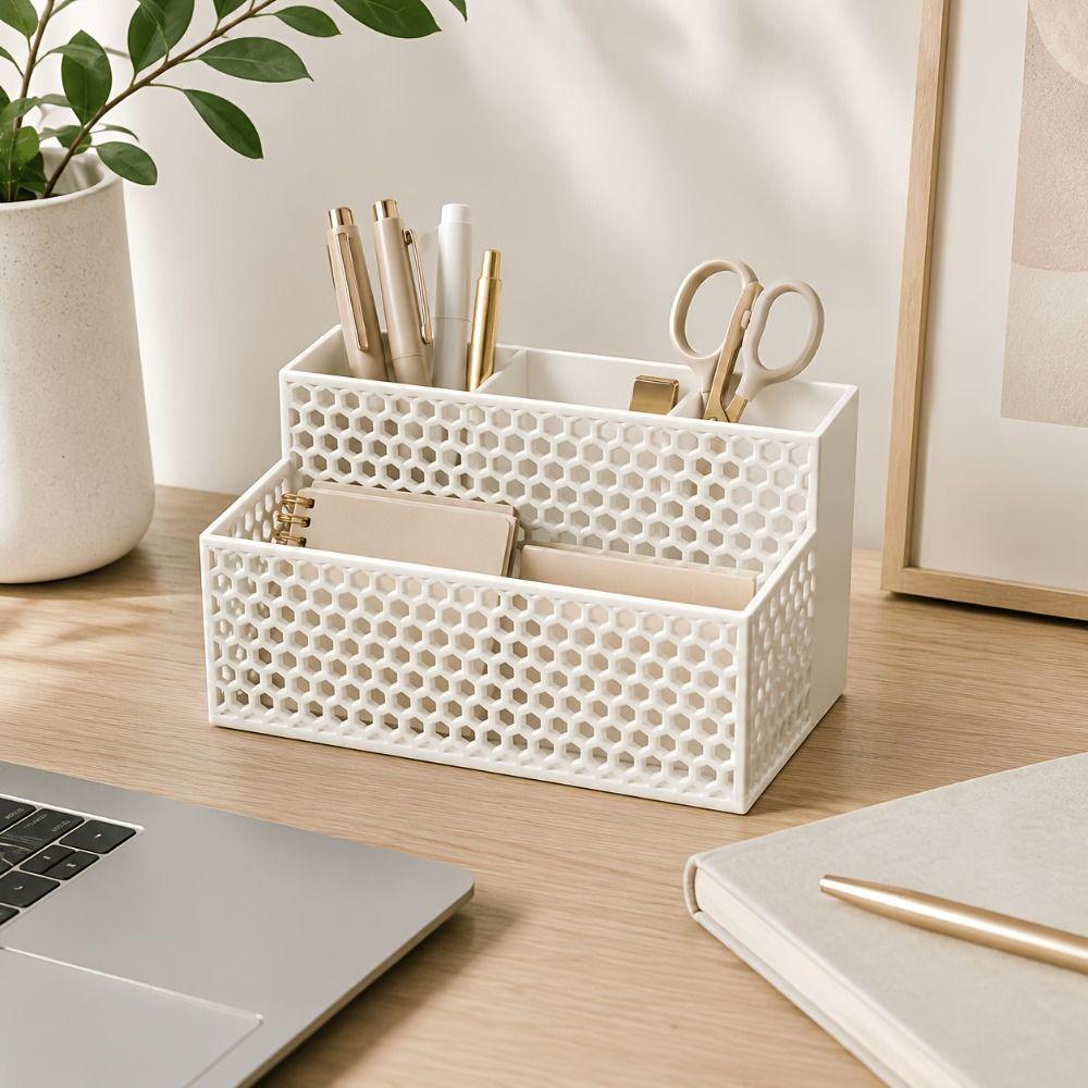 Large Capacity Storage Box Hollowed-out Pen Holder Office Supplies Makeup Holder Desk Supplies
