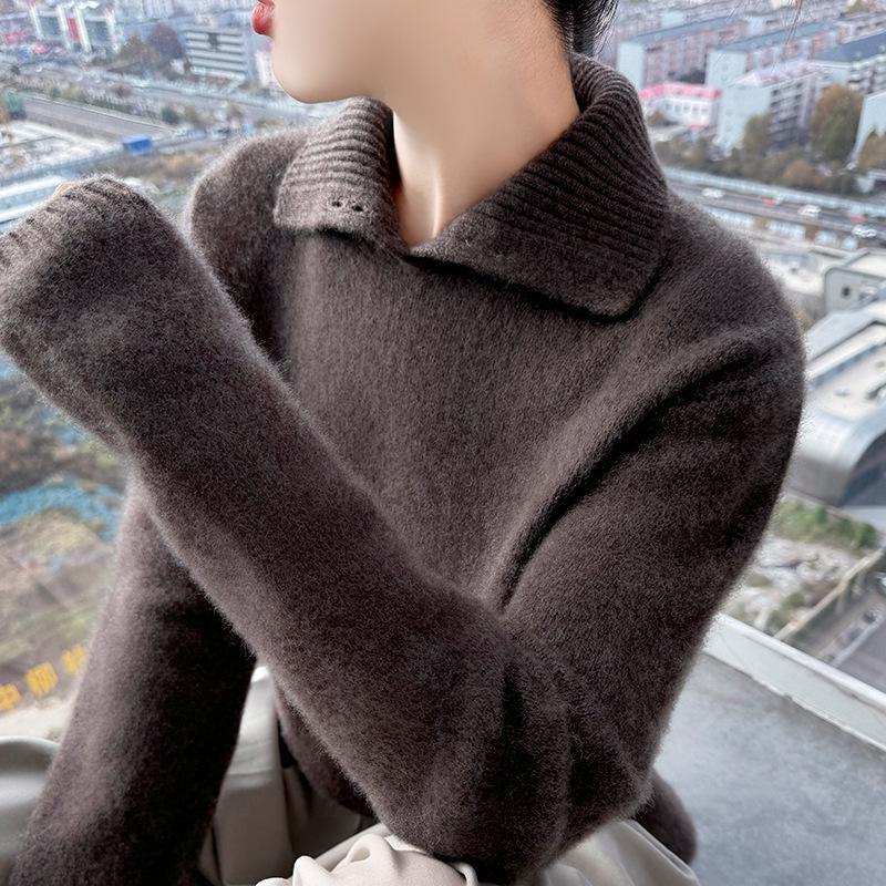 Women's Pure Wool High-Neck Buttoned Pullover - Long-Sleeved Knitted Sweater for Autumn/Winter