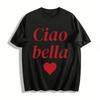 Ciao Bella Heart Print Short Sleeve Casual Loose Crewneck Top for Daily Wear Pure Cotton T-shirt