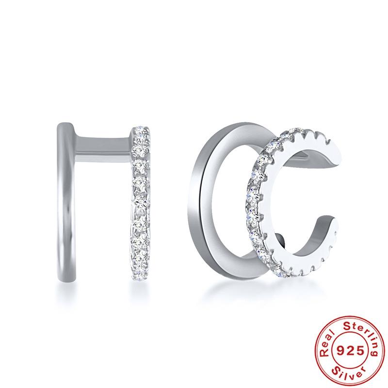 

Fashion Style S925 Sterling Silver Simple Double-Layer Line Diamond-Encrusted Women S Ear Clip Ear Buckle Personalized Earrings 925 Silver платиновый