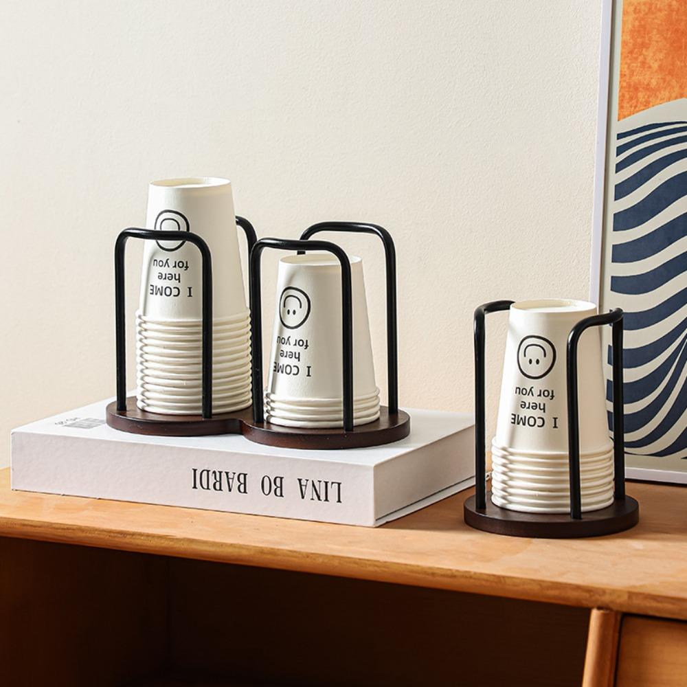 Wooden Paper Cup Holder for Disposable Cups Desktop Coffee Table Storage Shelf Tea Mug Organizer Kitchen Office Accessory