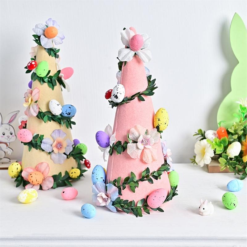 Flocking Textured Easters Eggs Flower Tree Figurine Decoration for Holiday Living Room and Bedroom Tabletop Ornament