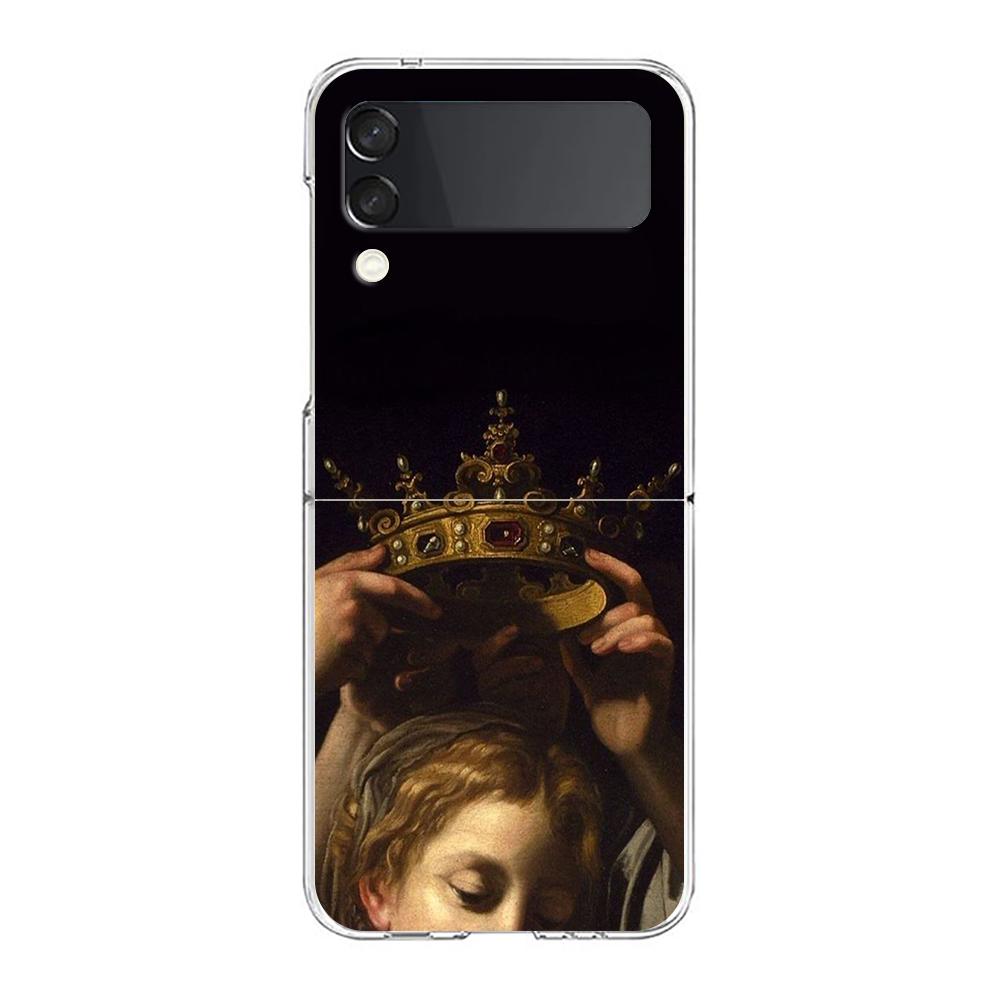 Renaissance Art Painting Phone Case For Samsung Galaxy Z Flip 3 4 5 Hard Folding Clear PC Bumper For Samsung Z Flip 6 Cover