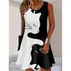 Fashion Contrast Cats Pattern Women Mini Dresses Sleeveless 3d Animal Printed Street Hip Hop Ladies Casual Dress