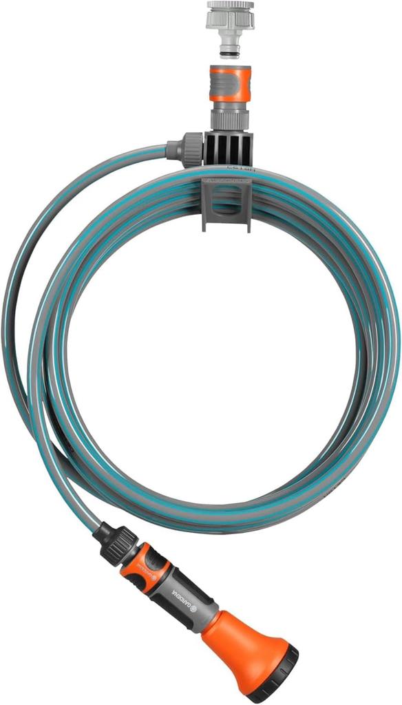 GARDENA Terrace Spiral Integrated Hose with Bracket and Soft Spray Product Up to 5 Years Hose, 7.5m, Nozzle, 18411-20, Warranty