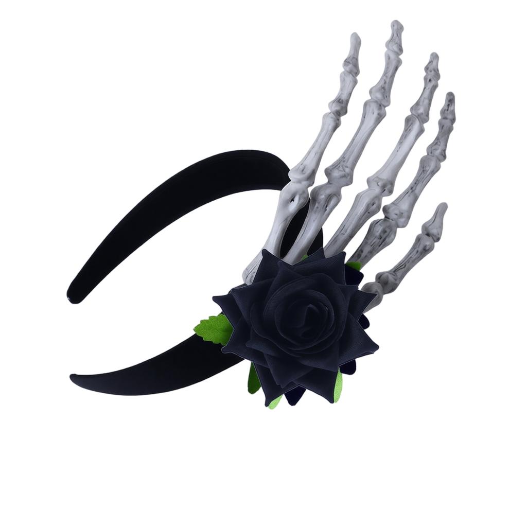 Halloween Rose Skeleton Hand Flower Headband Hair Accessory for Costume Party