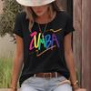 Damen Buntes ZUMB Print Locker Geschnittenes Kurzarm T-Shirt