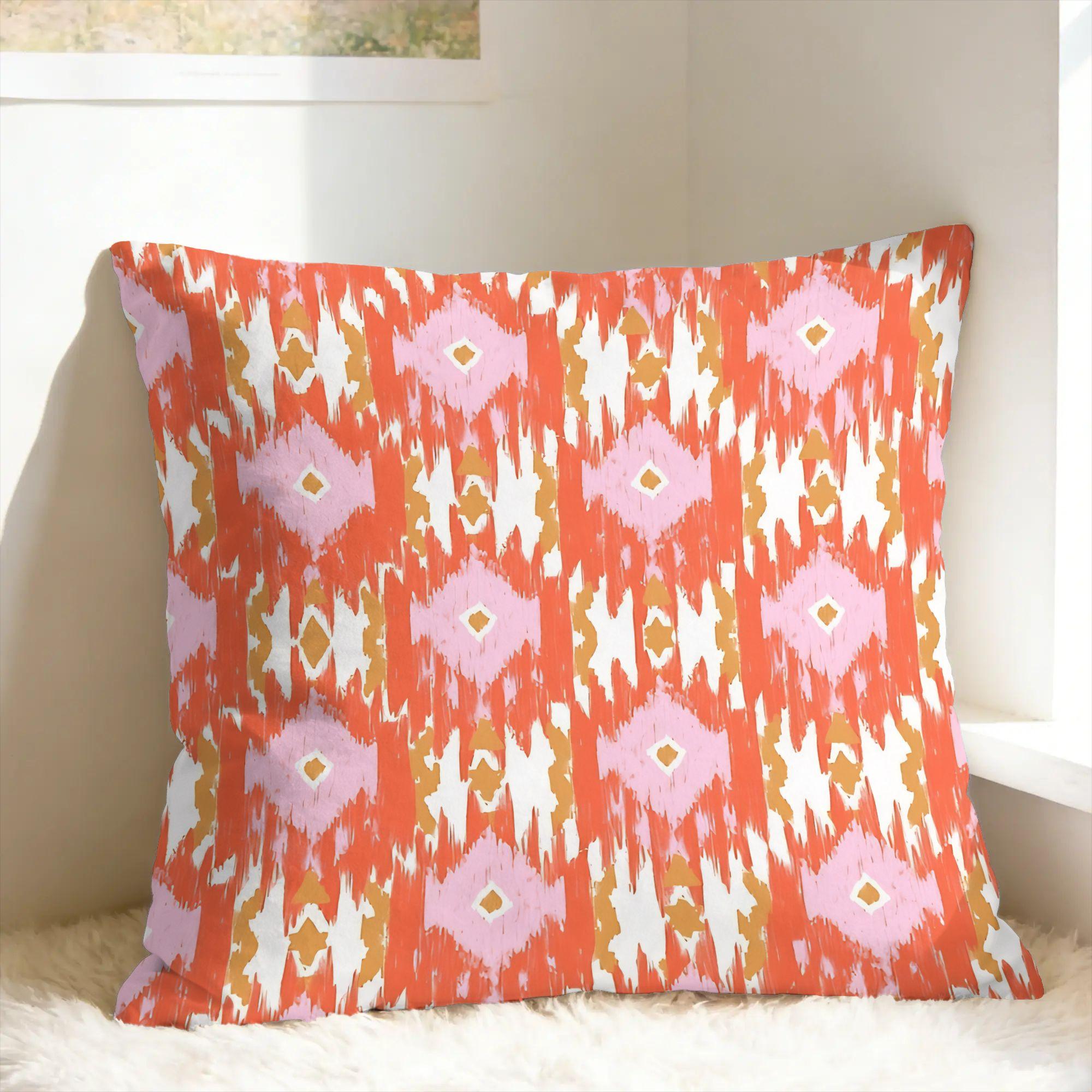 Ikat Moren Roodoranje Abrikoos Kussensloop Comfortabele Kussensloop Voor Bank Bank Bed Woonkamer Mode Kussenhoes 30x50cm