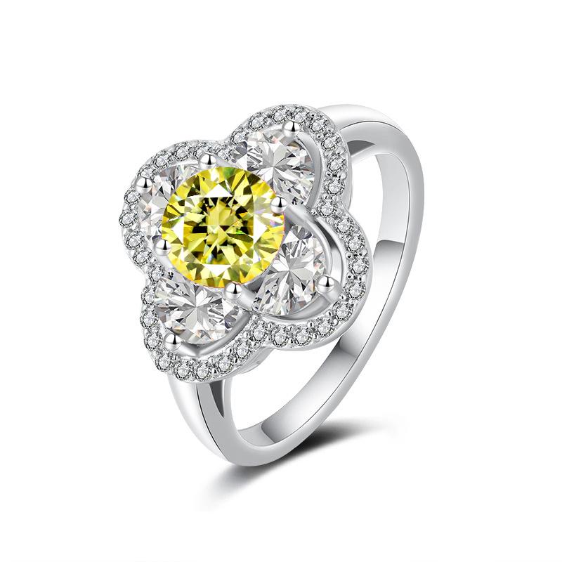 FIRERING 1 Moissanite Clover Ring with Passed Diamond Test S925 Silver Women Romantic Jewelry Gift