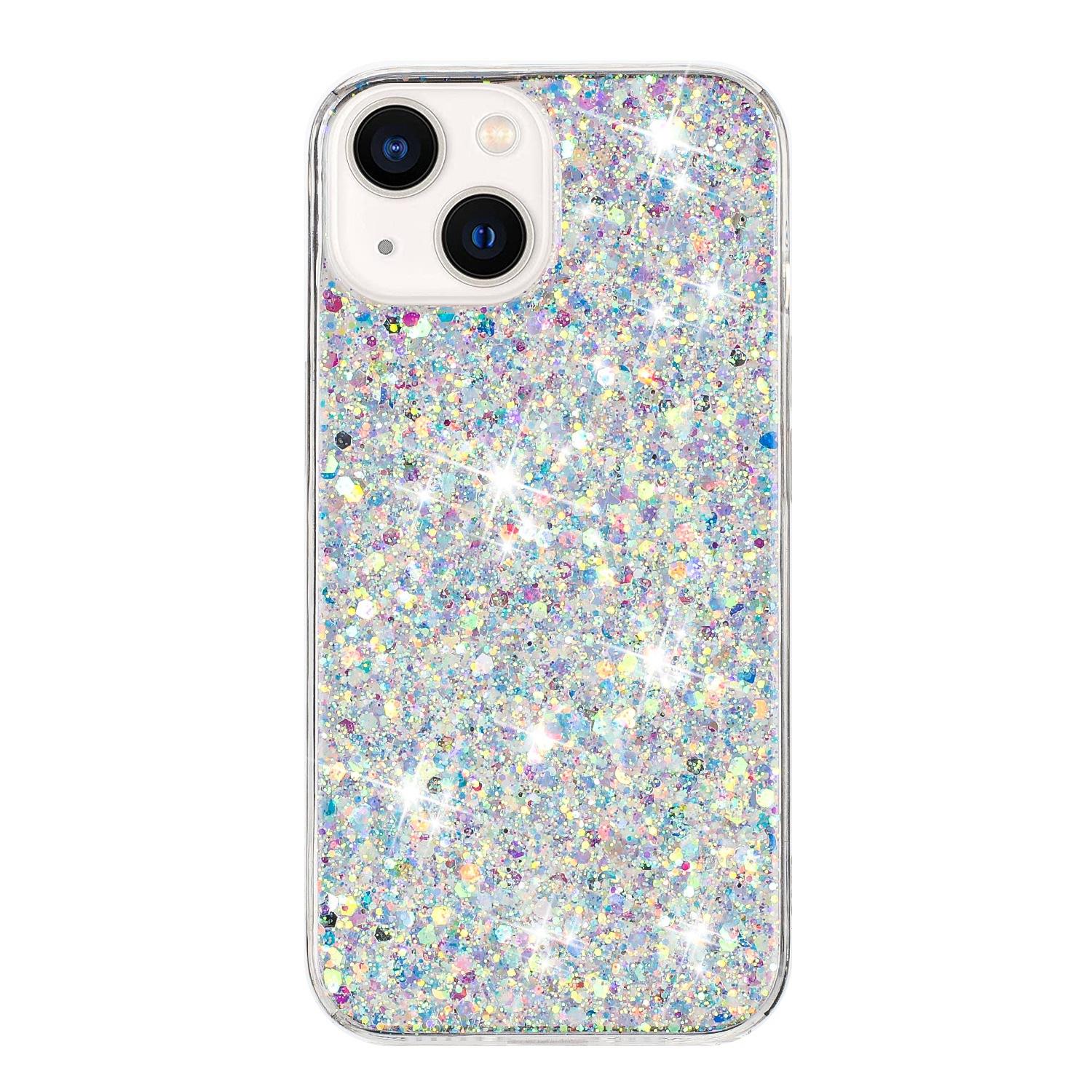 

For iPhone 15 Back Protector Case Sparkle Epoxy Cell Phone TPU Cover White