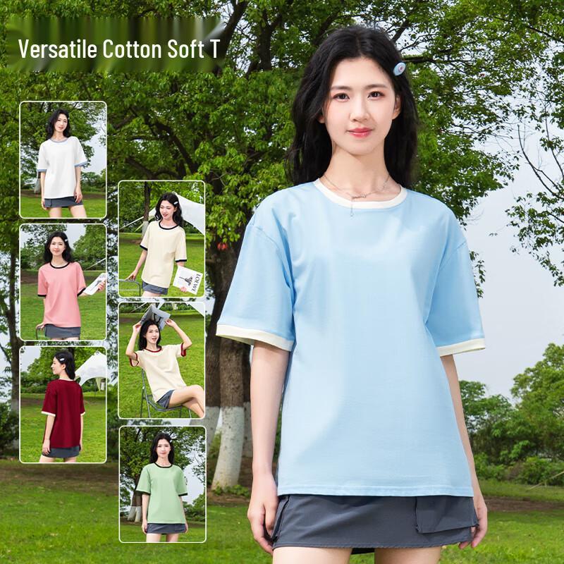 Baleno Damen Reines Baumwoll T-Shirt mit lockerer Passform, Colorblock, Kurzarm