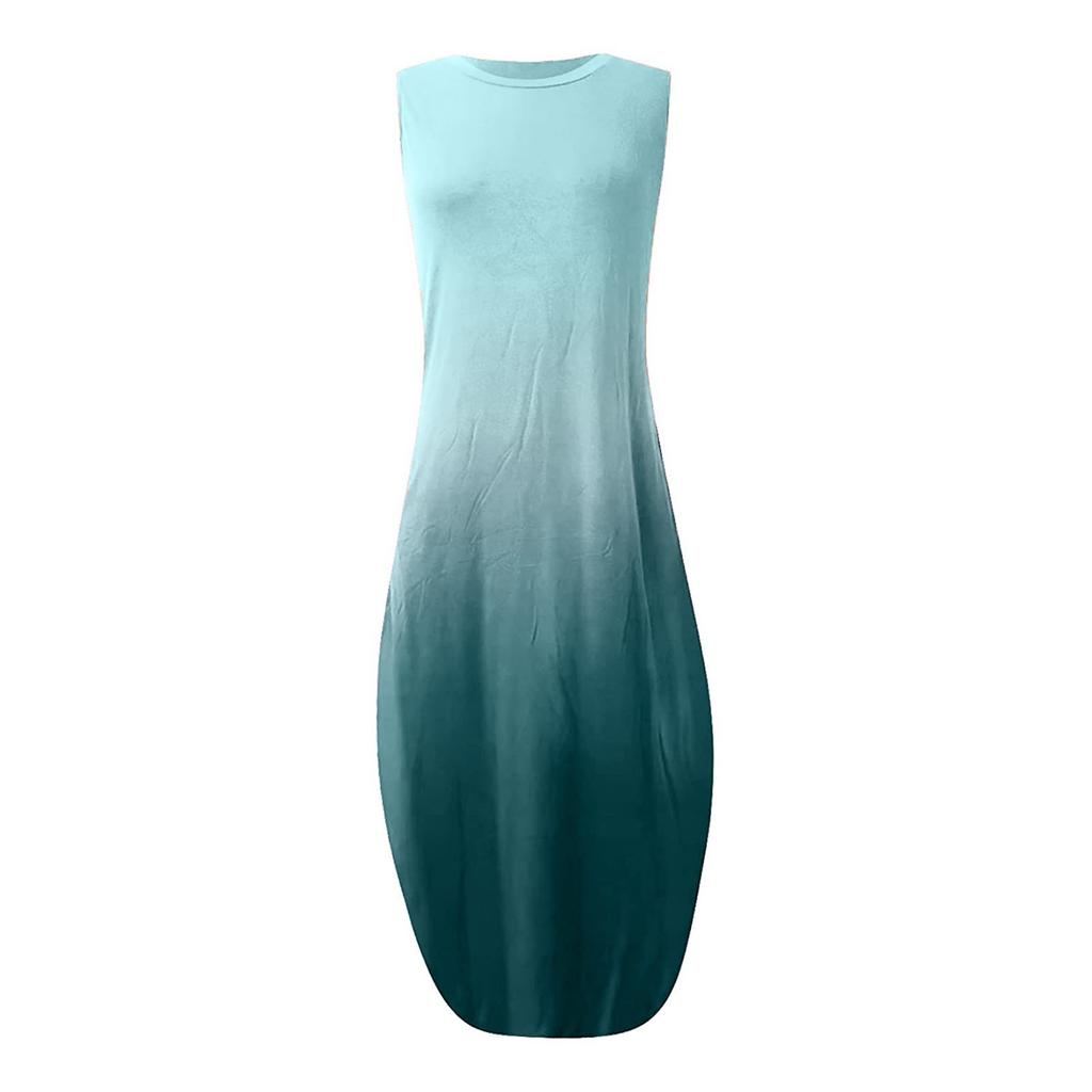 Women Casual Gradient Colours Pocket Long Dress Sleeveless Split Maxi Dresses