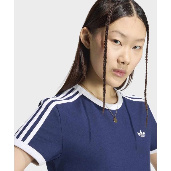 adidas Oryginalna koszulka damska z 3 paskami, dopasowana, z okrągłym dekoltem, topy KS4777