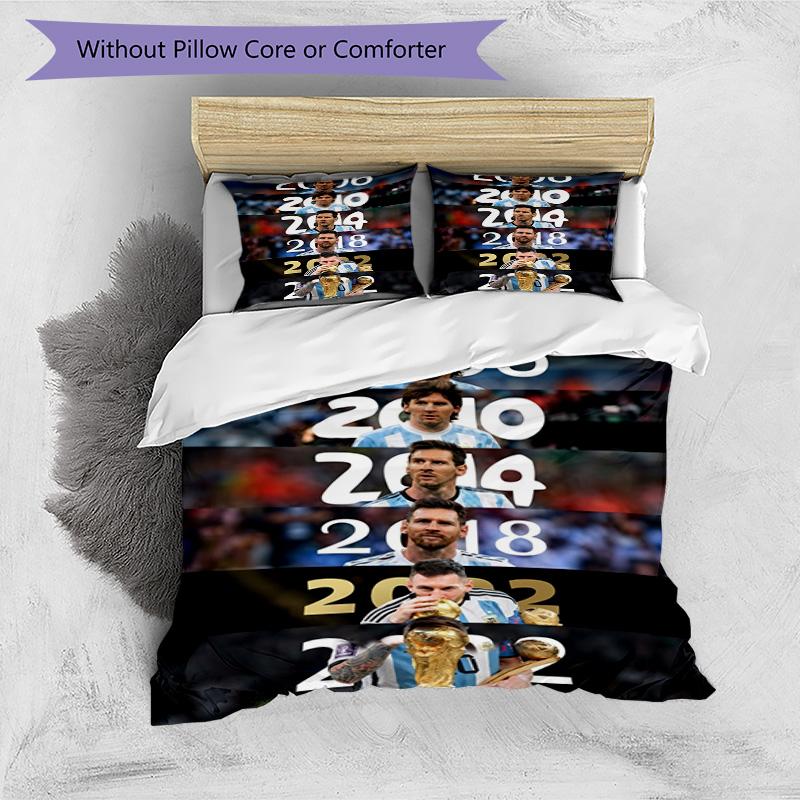 Messi World Cup Glory Bedding Set,Soft Bed Linen for Bedroom Home Decoration,Football Fan Gift,Breathable Duvet Cover with Pillowcases,Soccer Themed,P
