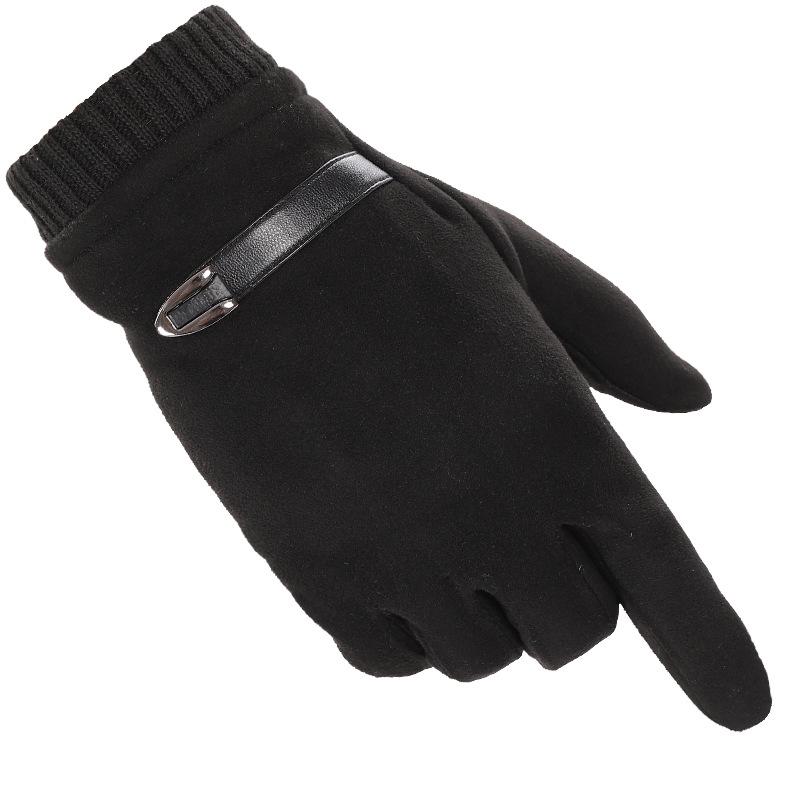 Suede Gloves Men's Autumn and Winter Windproof Warm Touch Screen Piled Thickened Riding Driving Motorcycle Cotton Gloves