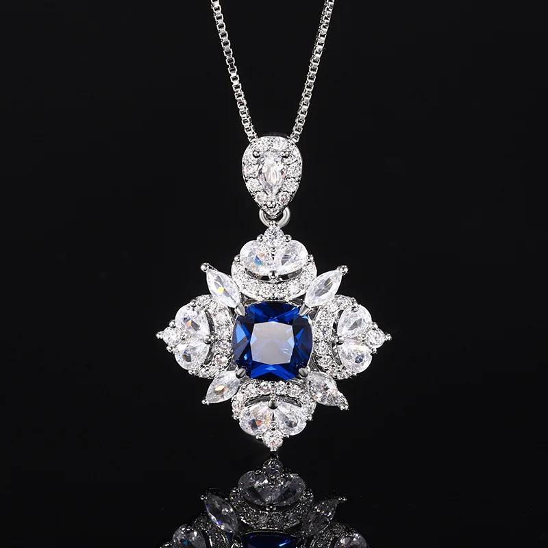 Elegant Crystal Embellished Flower Ring and Necklace with Adjustable Ring Size for Women Available In Blue Green Red Colors