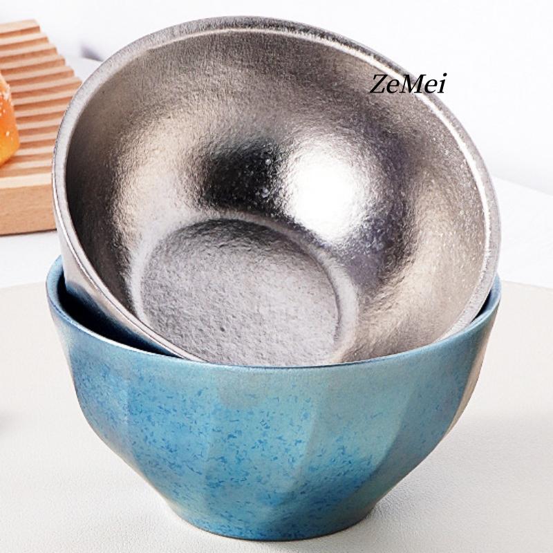 Pure Titanium Double-Wall Salad Bowl,Double-Layer Ice-Flake Cut Surface 12.5 cm Home Breakfast Bowl Food Tableware,Kitchenware