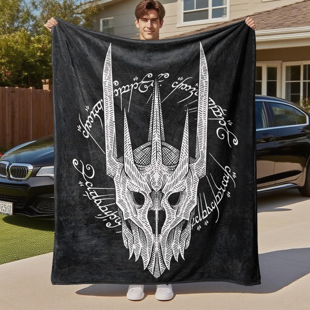 1pc Dragon Skull Tattoo  - Throw Blanket, Soft, Flannel Blankets, Living Room,  All Seasons Use-1021040