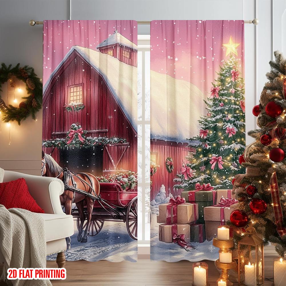 2pcs 2D Flat Printing Christmas Window Drapes Christmas Trees8 Versatile Fabric Without Electricity Festive Holiday Perfect for