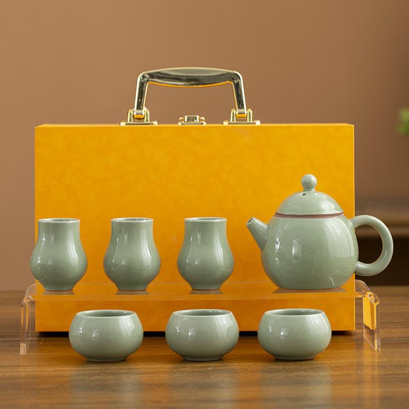 

Tianqing Ru kiln teapot open-piece teapot household ceramic tea brewer drinking tea single pot kung fu tea set gift