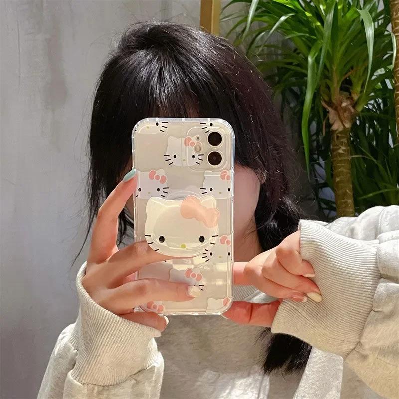 Cute Kuromi Hello Kitty Phone Holder Casing For Samsung A57 A56 A55 5G A54 A53 A17 A07 A36 A35 A26 A52 A34 A16 A15 A14 5G Case