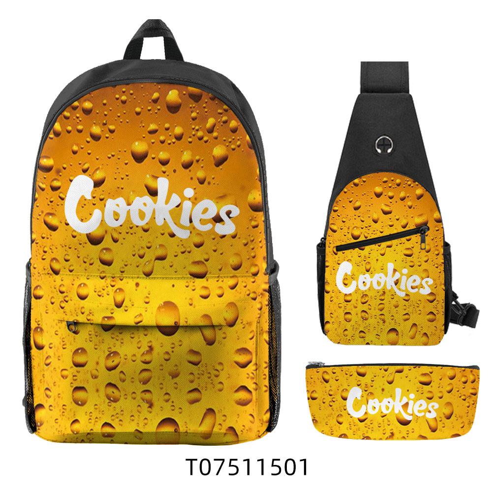 Cook Backpack Oxford Cloth Student Schoolbag Computer Bag Shoulder Bag Satchel Pencil Case Three-Piece Set