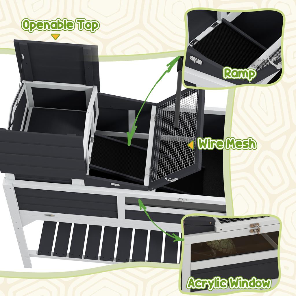Wooden Tortoise Enclosure Tortoise Tank With Adjustable Lamp Holder Openable Lid Removable Main House Grey
