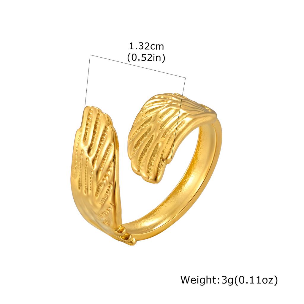 Chunky Open Adjustable Rings for Women, Heart Wing Statement Ring, Stainless Steel 18K Gold Plated, Tarnish Free Jewelry