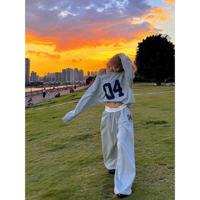 

Jin Liang Женская толстовка с длинными рукавами и свободные брюки, комплект из двух предметов с Hua Mian Shi Mao + манжеты CVC Small серый