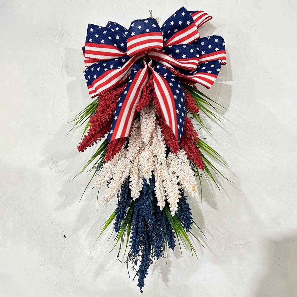 Independence Day Wreath 4th Of July Front Door Red White Blue Wreaths Patriotic Flag Garland for Front Door Window Wall Decor