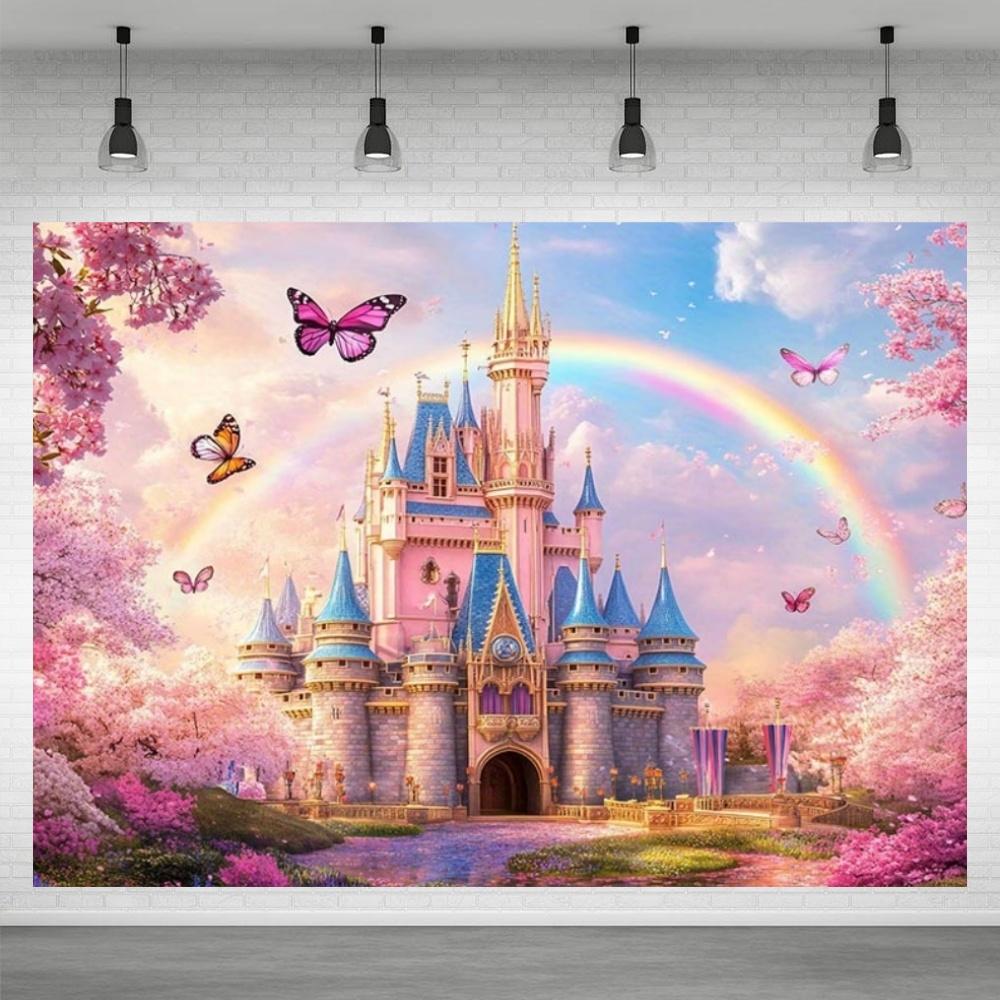 Fond de château de princesse pour décoration de fête, Globe rose, Fond de photographie, Cadeau pour fille, Accessoires de célébration de baby shower