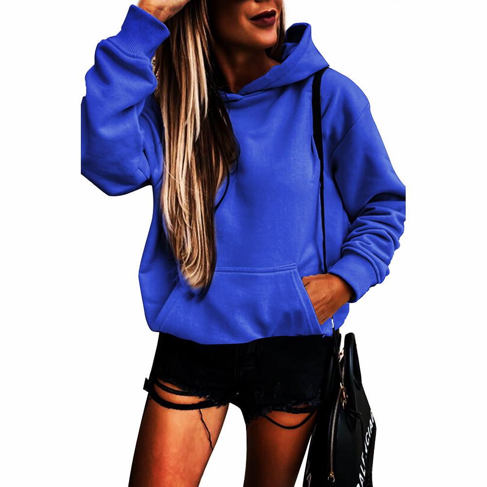 2024 Autumn/Winter Women's Plus Velvet Loose Solid Hooded Sweatshirt