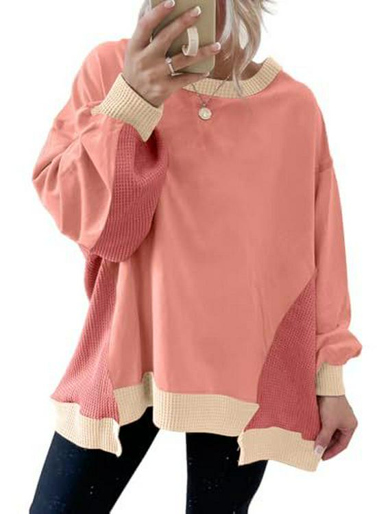 2026 Autumn/Winter Women's Fashion: Color Block Casual Loose Hoodie with Unique Design