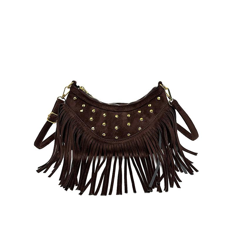

Модная и Легкая Сумка с Бахромой Трендовый и Нишевый Дизайн Ретро Сумка-седло Одноплечевая Сумка Кроссбоди кофейный