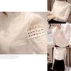 Sweet Women Hollow Out Lace Tops With Casual Long Sleeve Design And Elegant Collar Standing