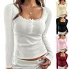 Women's Square Neck Lace Trim Button Front Short Sleeve Fitted Blouse