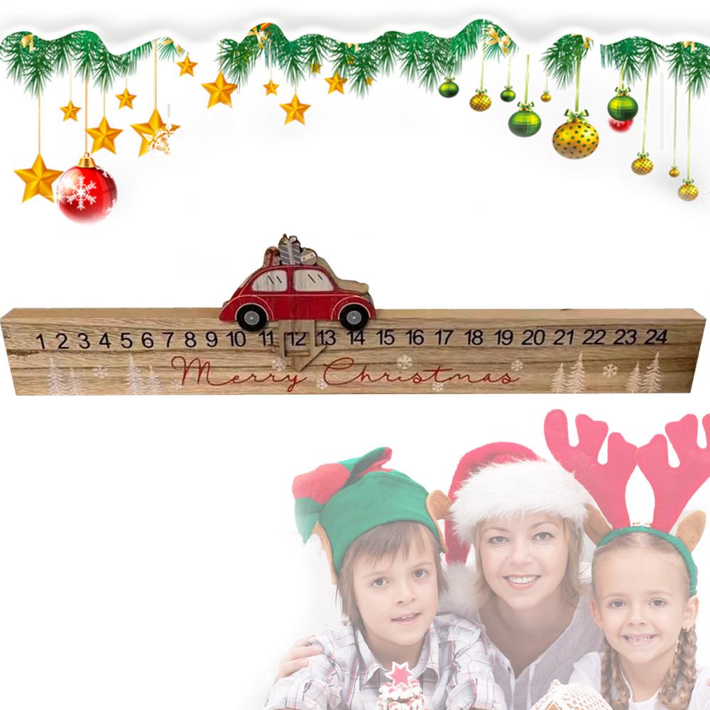 Hölzerne Weihnachts-Countdown-Tischdekoration Holzlinealform Weihnachtsdeko Feiertagsdeko 24 Tage Schneeflocken Advent