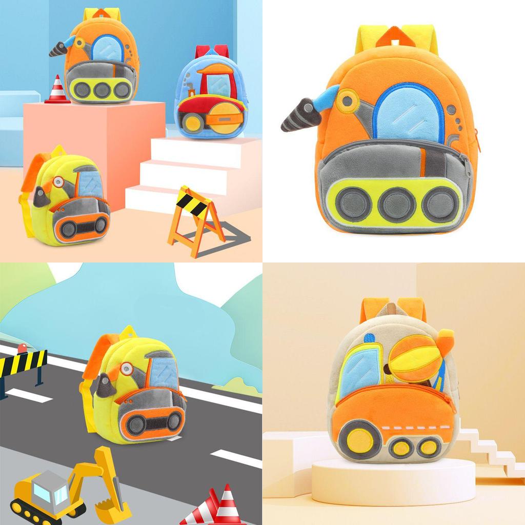 Adorable Kids Plush Backpack With Cartoon Excavator Design For Toddlers And Kindergarten