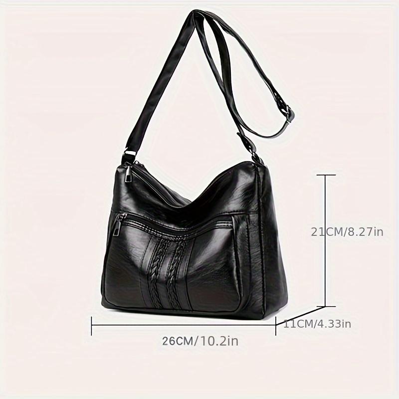 Women's Large Capacity Soft PU Leather Shoulder Bag With Multiple Zipper Compartments, Simple Crossbody Casual Purse