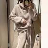 Korean Style Women's Hooded Sweatshirt and Joggers Set with Letter Embroidery