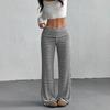 Women's Mid Rise Wide Leg Pants Straight Fit Striped Knit Casual Trousers Mid Stretch Fall Daily Flared Lounge Bottom