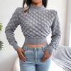 Autumn Winter 3D Geometric Long Sleeve Crop Knit Sweater Women's Clothing