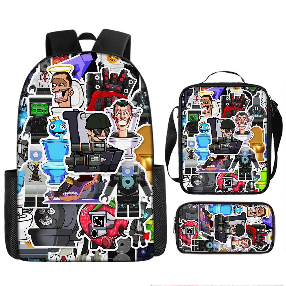 Skibidi Toilet Man Spoof Schoolbag Primary And Secondary School Backpack Satchel Pencil Bag Backpack Three-Piece Set