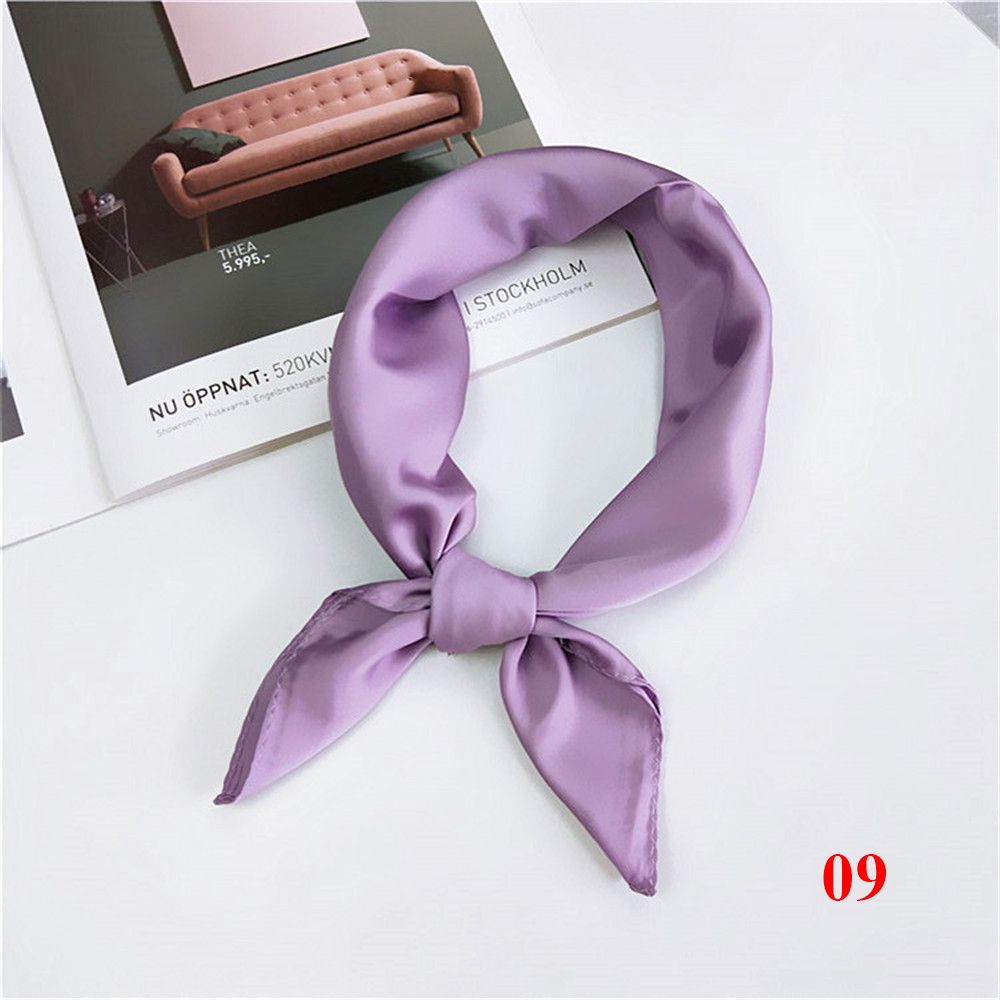 Gifts Elegant Solid Color Head Neck Hair Tie Band Silk Feel Satin Women Square Scarf