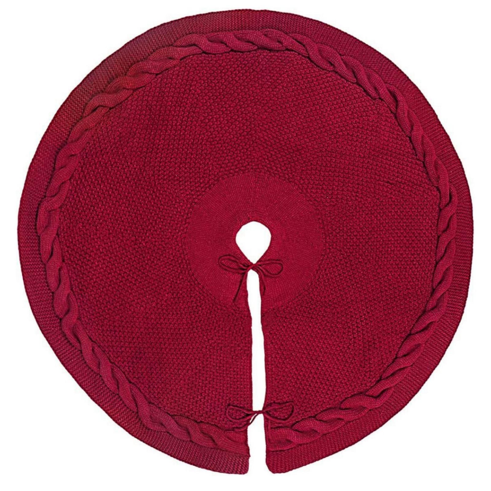 

Вязаная юбка для рождественской елки, уютный дизайн с кабельным узором, фестончатым краем и завязками, деревенский декор для праздника в фермерском стиле для основания рождественской елки M винный