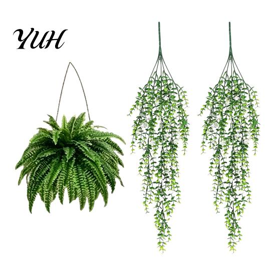 Realistic Plastic Vines 1/3/4Pcs Hanging Artificial Flower Decoration, UV Resistant Fake Fern & Floral Wedding Party Flowers Vine, Wall Faux